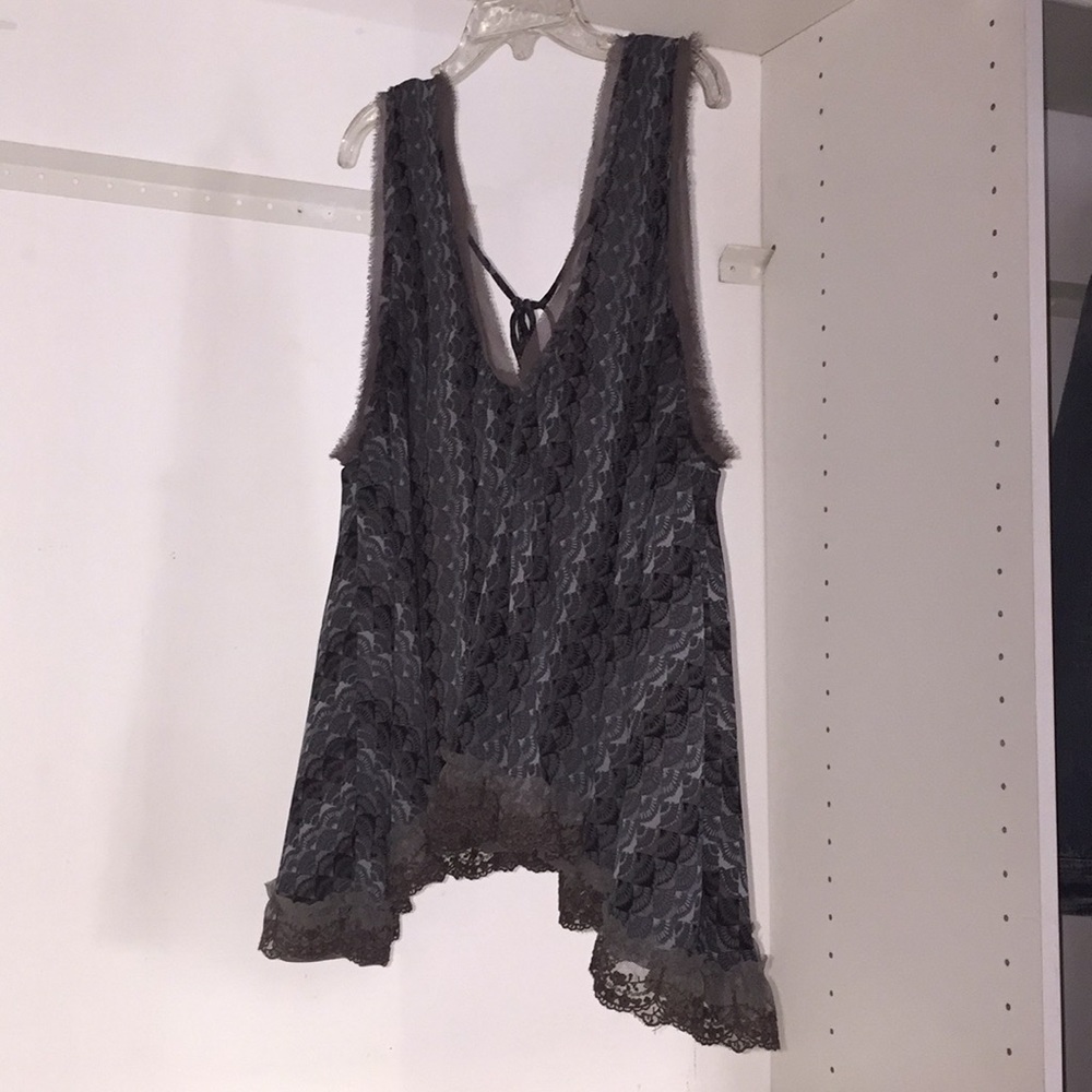 Free People Flowy Lined Grey Tie Back Blouse, S